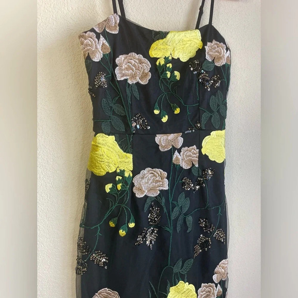 Lulus Rue Black Mesh Floral Embroidered Sequin Bodycon Mini Dress Size XS - Picture 6 of 10